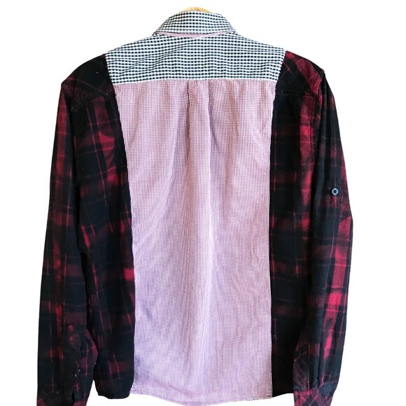 Upcycled Mixed Print Oversized Shirt, S to M: Red Black Gingham, Plaid Flannel - Picture 3 of 11